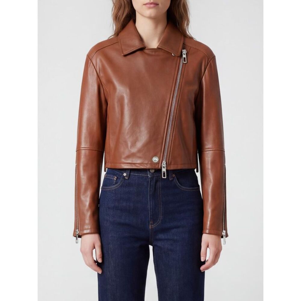 Sportmax Women Short Leather Jacket Sportmax With Fringes And Asymmetrical Zip